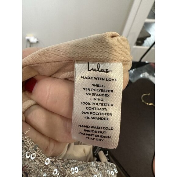 Lulu’s Evenings Of Elegance Dress Medium Champagne Sequin Lace-Up Slit NWT - Picture 12 of 13